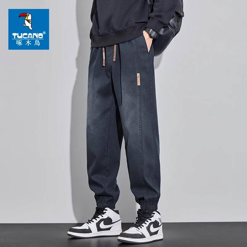 啄木鸟哈伦束脚牛仔裤男款2025秋冬新款美式潮牌宽松休闲工装裤男