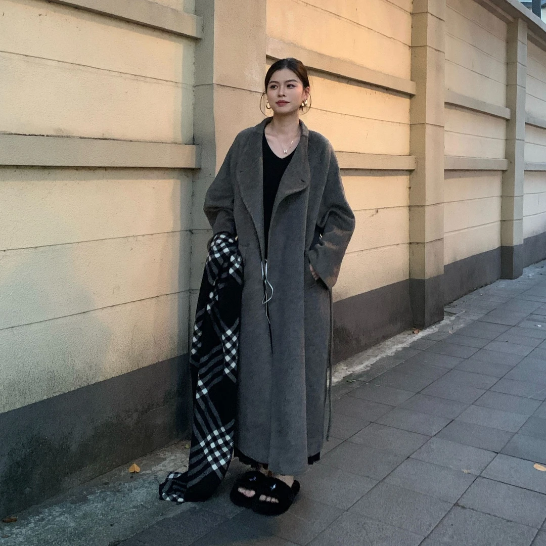 【人生大衣】【插肩袖】【大翻领版型巨显瘦】秋冬超长款羊毛大衣高奢