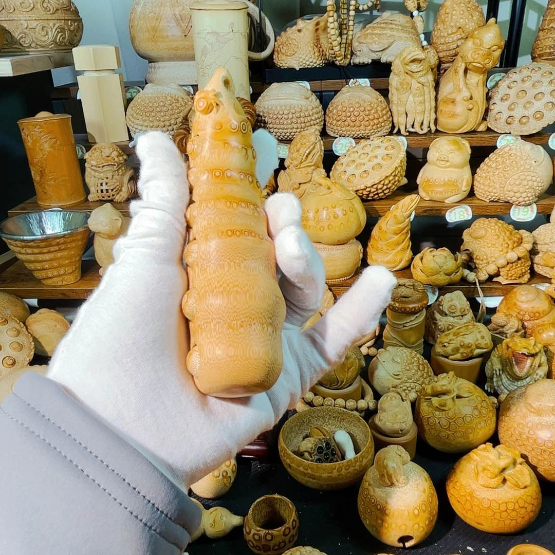 竹且*眠竹根雕豆角把玩件