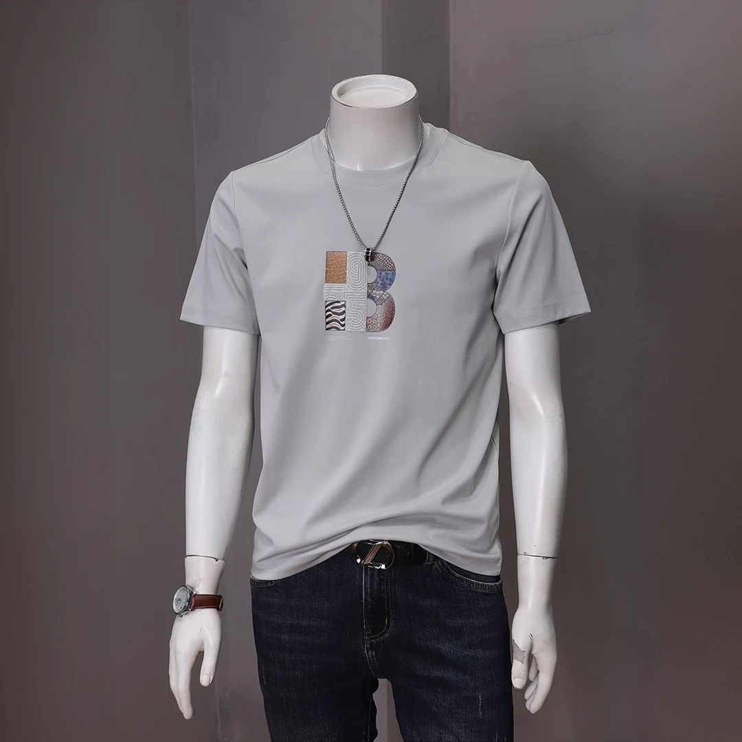 塞弗索罗温新款短袖T恤男贴布印花图案打底衫圆领休闲百搭上衣