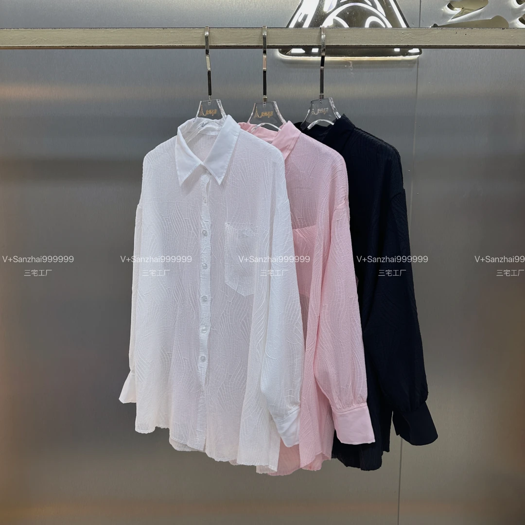 2025夏季新款纯色重工刺绣衬衫百搭休闲宽松显瘦高级感T恤开衫