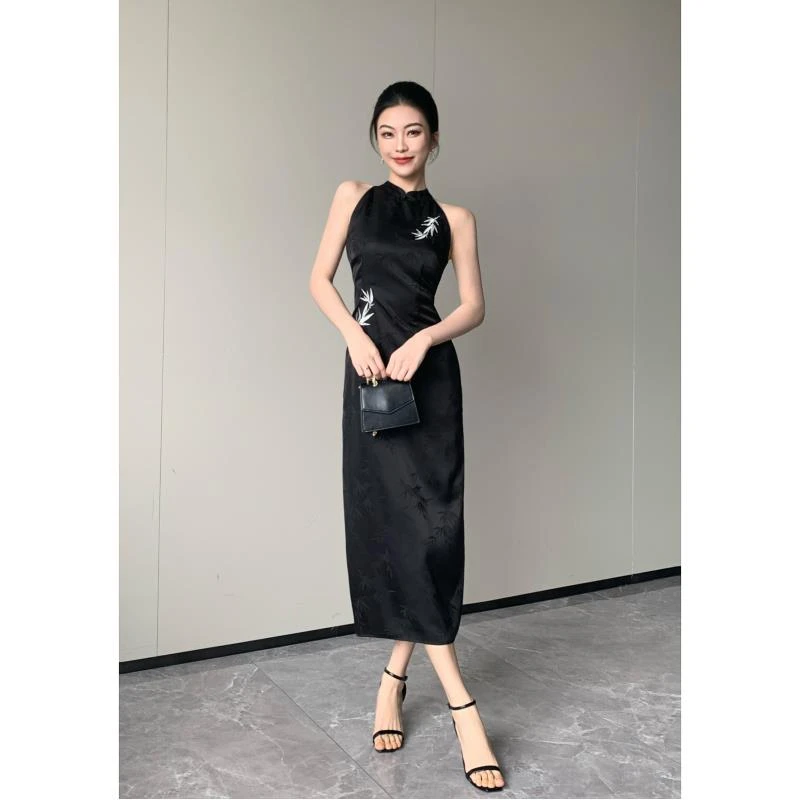 JIJINQI显瘦气质新中式连衣裙夏季新款国风开叉连衣裙JC06LZXL019