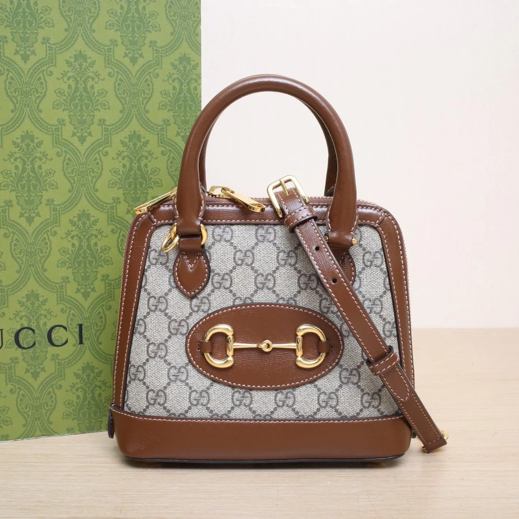 99新 GUCCI/古驰 小花柳 马衔扣 1955 手提 贝壳包 Mini 20 老花