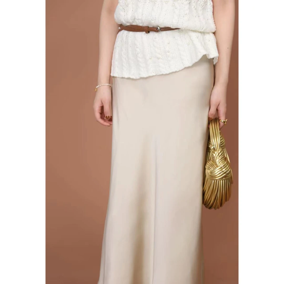 美静 杏色醋酸半裙XMZH5897