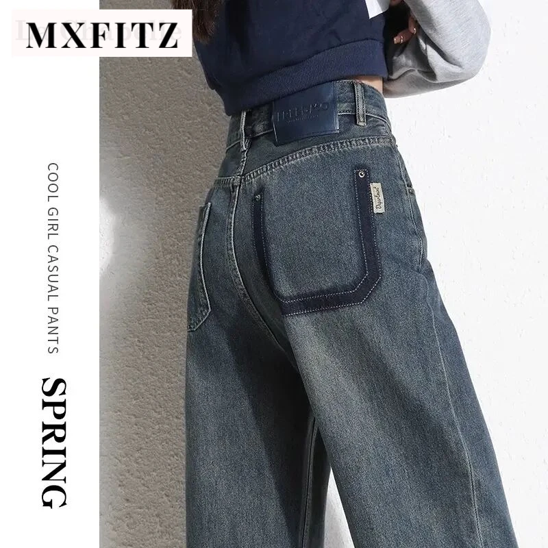 【MXFITZ】春秋2025新款复古高腰阔腿牛仔裤女宽松遮胯显瘦直筒裤