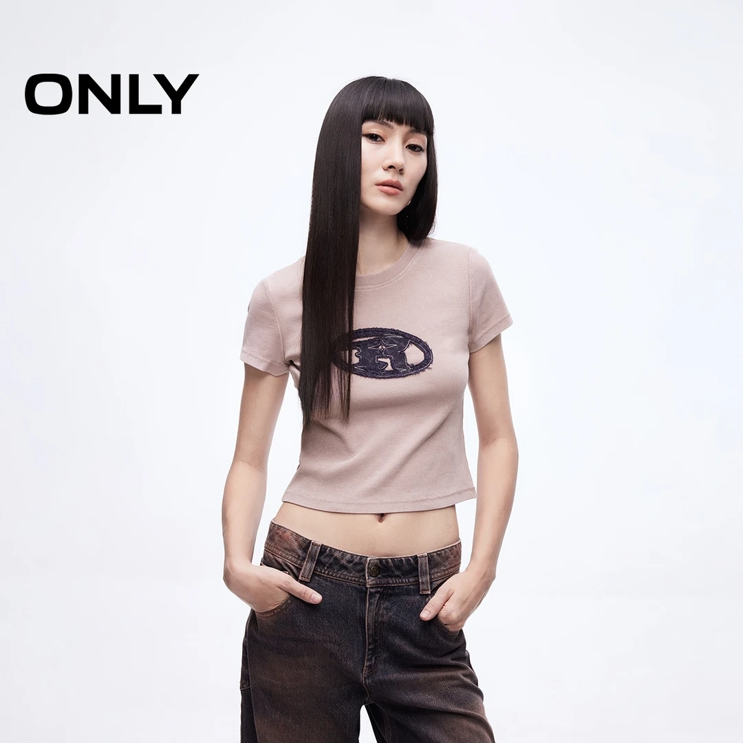 ONLY2025夏季新款时髦潮流修身圆领短款正肩短袖T恤女|125201037