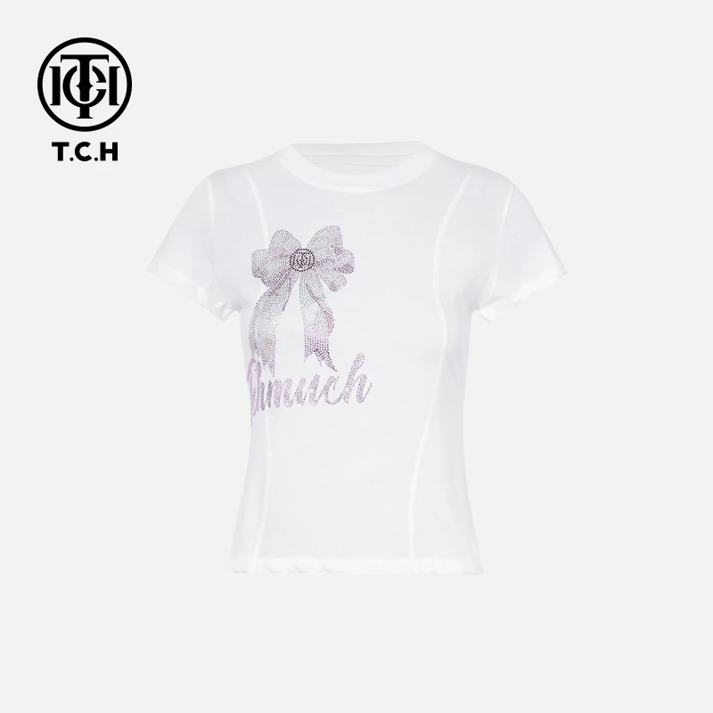 TCH私服烫钻工艺新时尚淑女百搭新潮流T恤女T75B10E5032轻奢tch