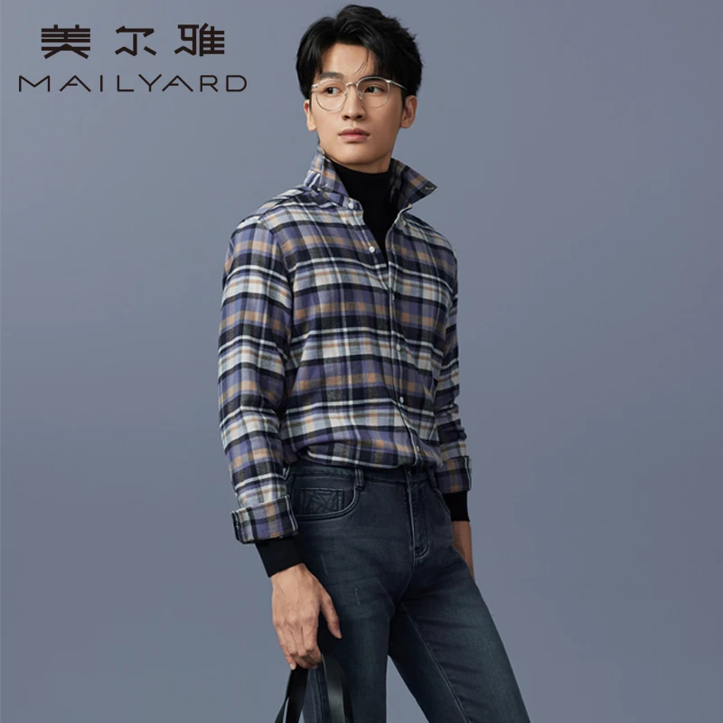 MAILYARD/美尔雅美尔雅男长袖外套衬衫男款休闲格纹上衣1086