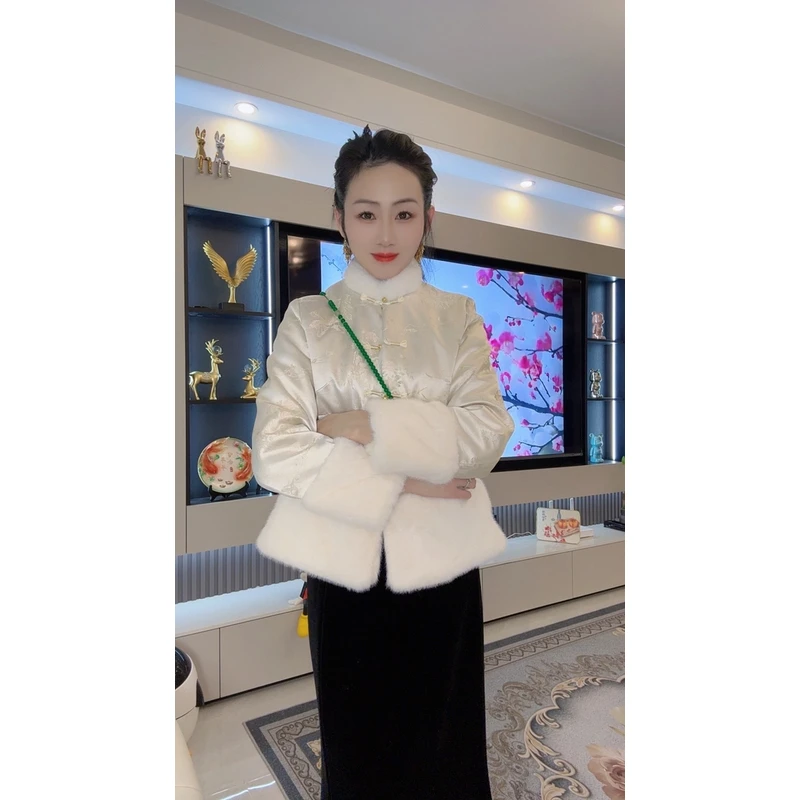 （新月）新中式双面双穿冬季加厚高档拼接外套女百搭国风立领上衣