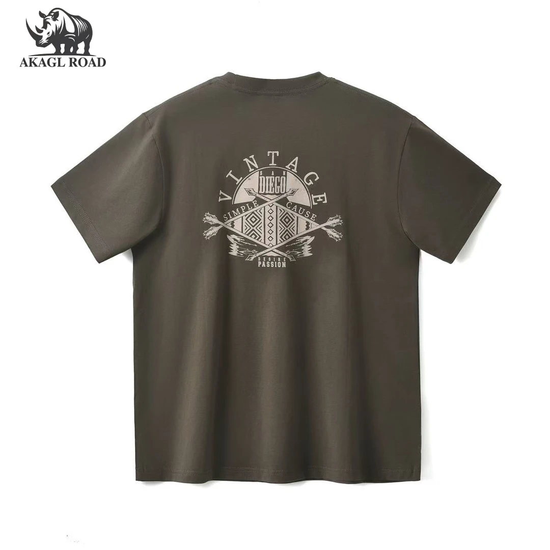 纯棉紧密赛络纺t恤美式高街复古前后印花纯棉夏季短袖男t恤7526