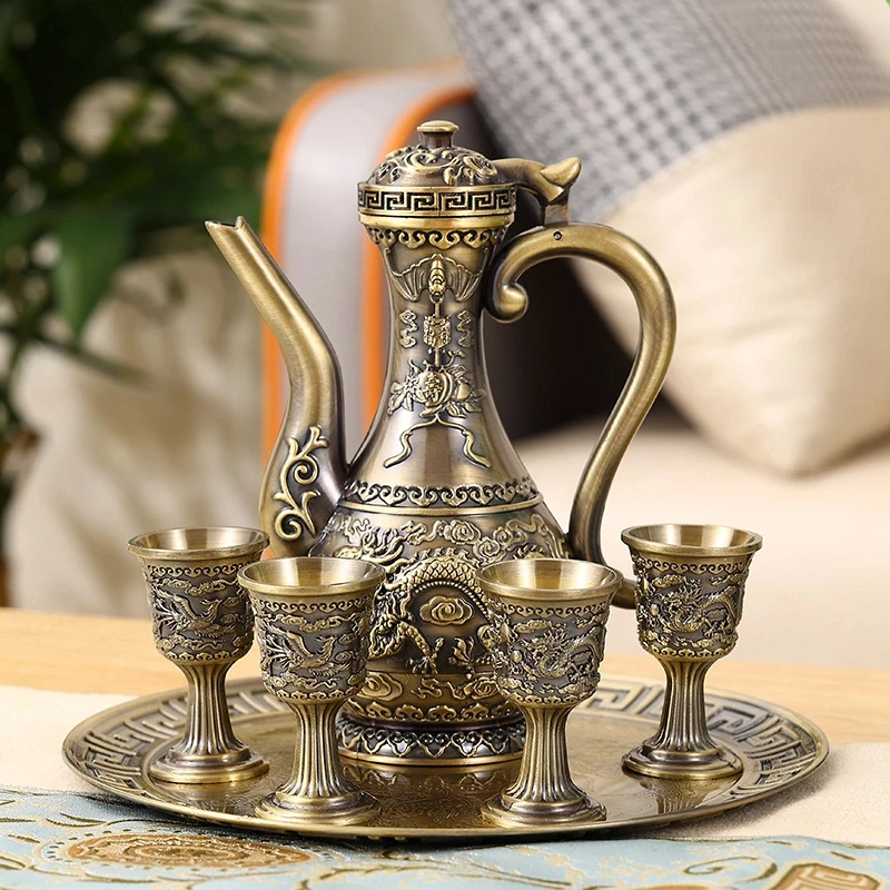 青铜古典龙凤酒壶高档老式酒壶酒杯创意套装古风礼品家用复古长辈