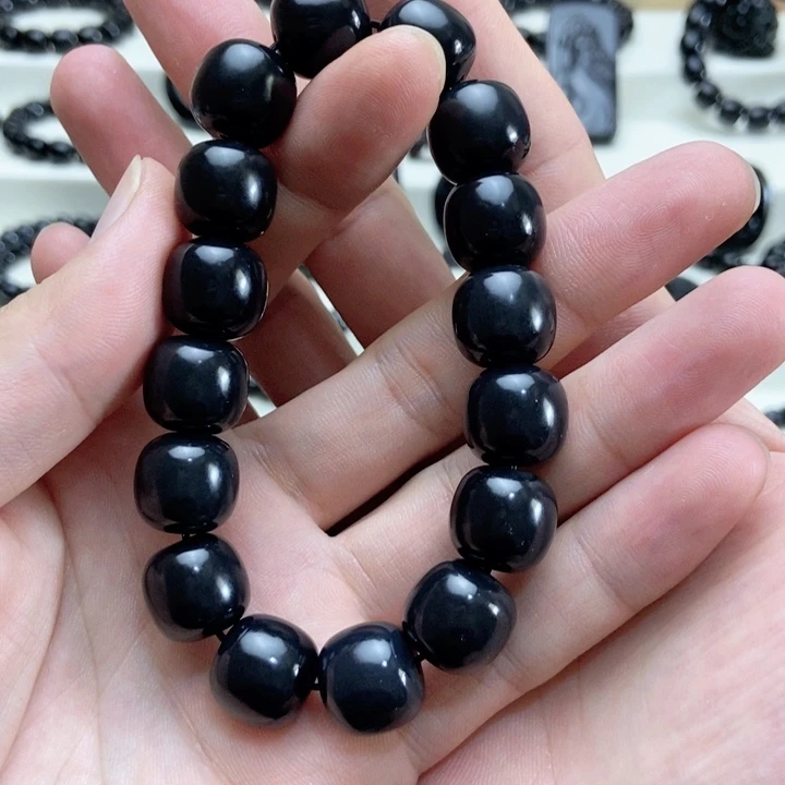 未镶嵌手链和田玉新疆墨玉卡14老型手串黑羊脂细