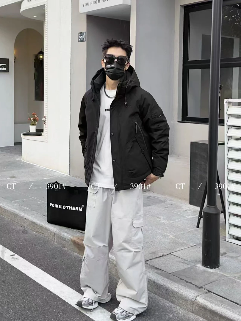 潮牌冲锋衣连帽防寒服休闲时尚百搭潮流加厚冬季男士短款3901