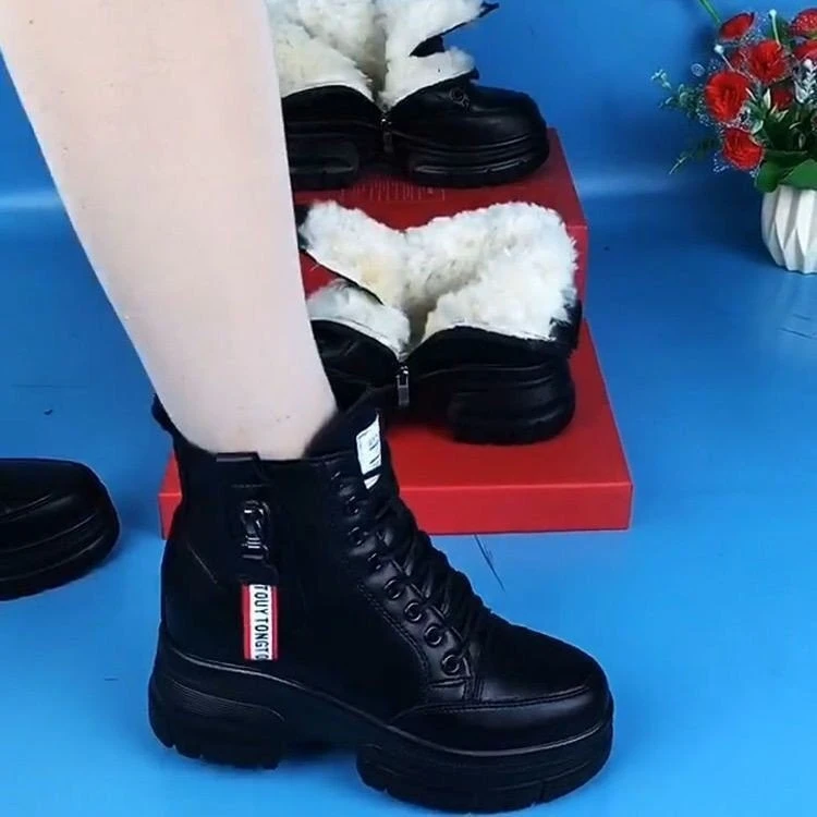【现货速发】2024秋冬新款马丁靴女增高厚底保暖加绒棉靴妈妈棉鞋