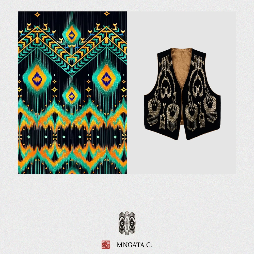 MNGATA G.宫小妍【秦时明月】艾德莱斯纹真丝早秋新中式马甲5010820