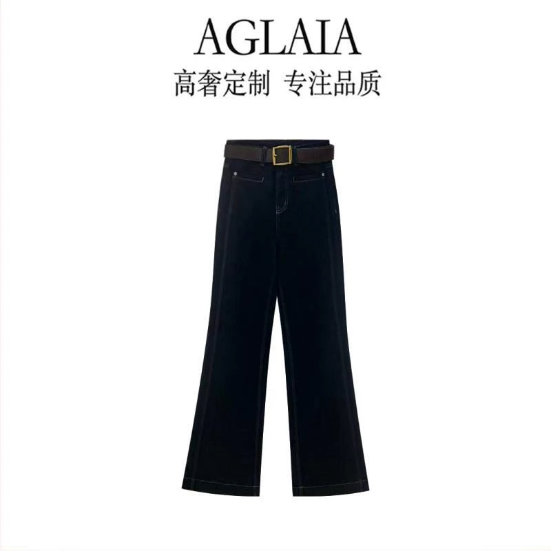 AGLAIA~秋冬季新款时尚设计感高腰窄版阔腿百搭直筒牛仔裤女8178