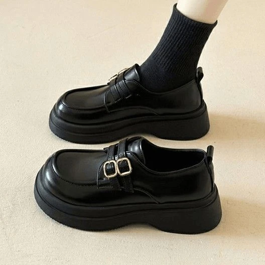 厚底小皮鞋女英伦风2025年春秋新款ins百搭黑色复古小众增高单鞋