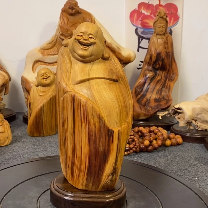 柏木（崖柏）崖柏弥勒佛摆件根雕工艺品