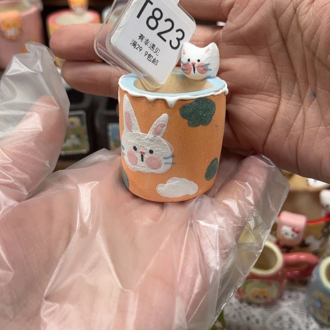 823兔子手绘花盆里