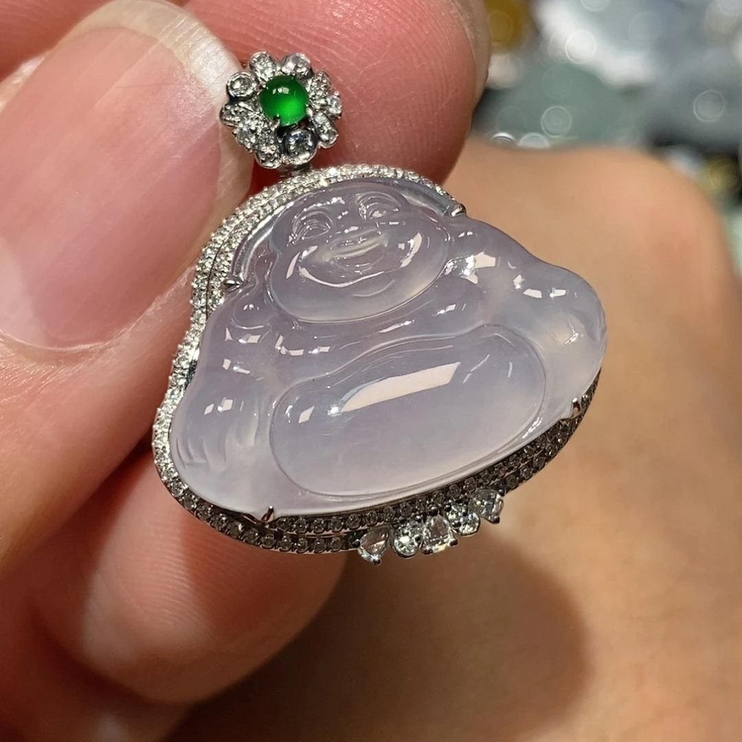 翡翠颈饰18K金镶嵌佛公