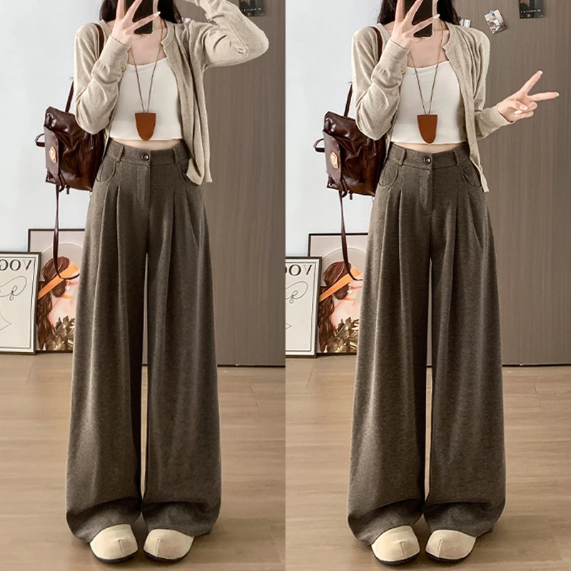 2025春秋爆款韩系慵懒糯米西装裤高腰显瘦宽松垂感直筒休闲阔腿裤
