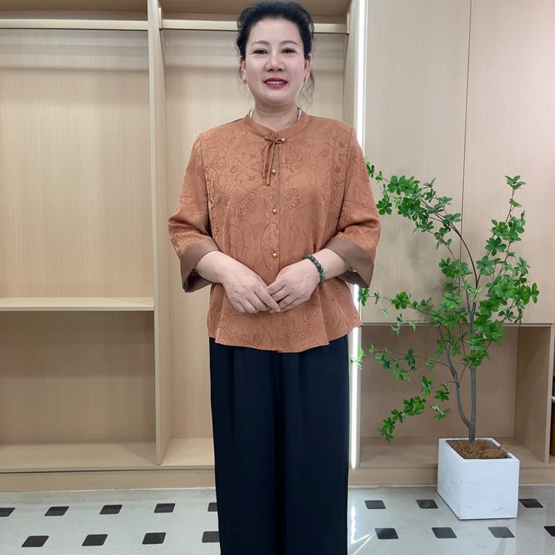 新款大码女装立领花萝9分袖开衫裤裙套装 BEHC026