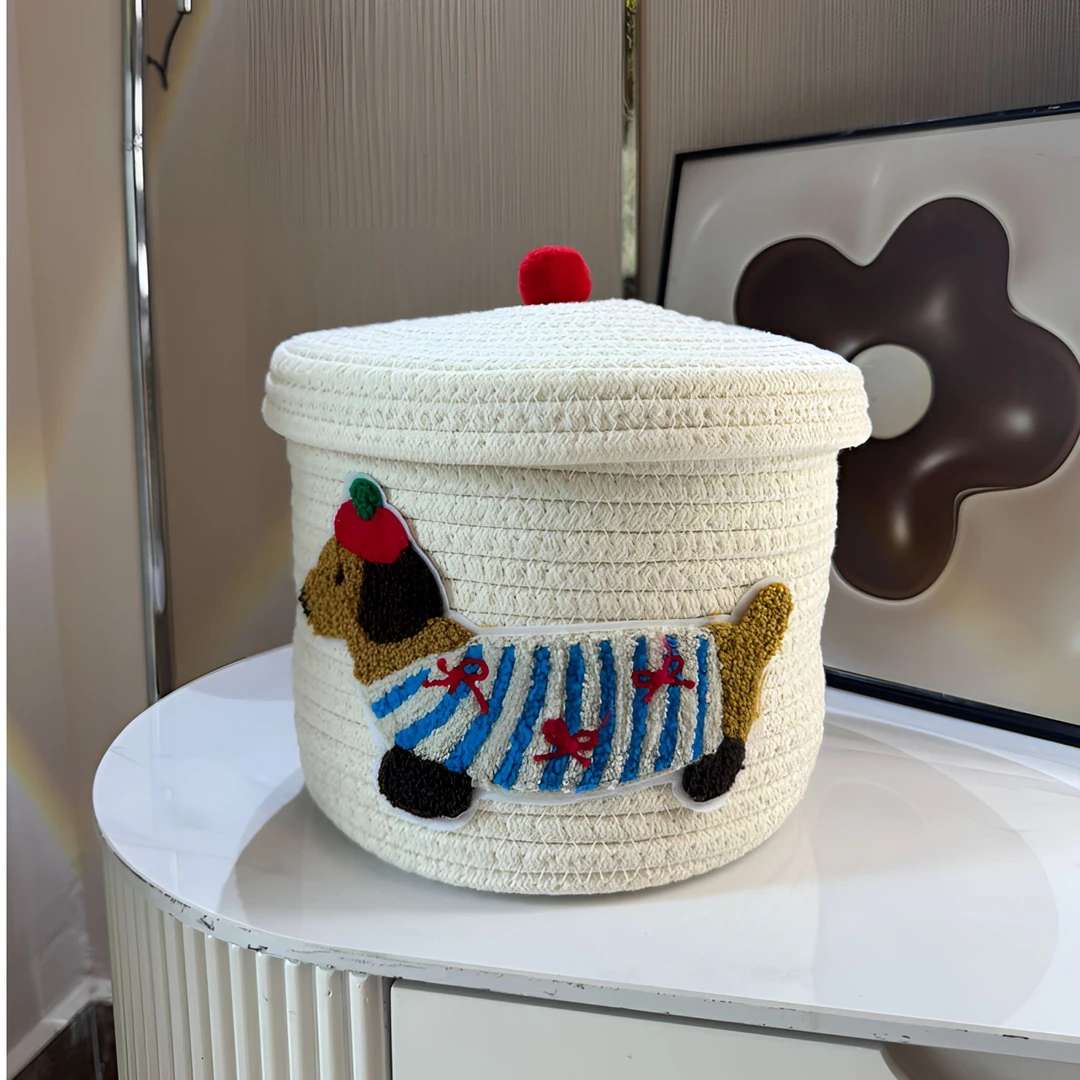 日式防尘阳台/庭院厚款收纳筐笔筒棉绳家用置物篮玄关可爱卡通