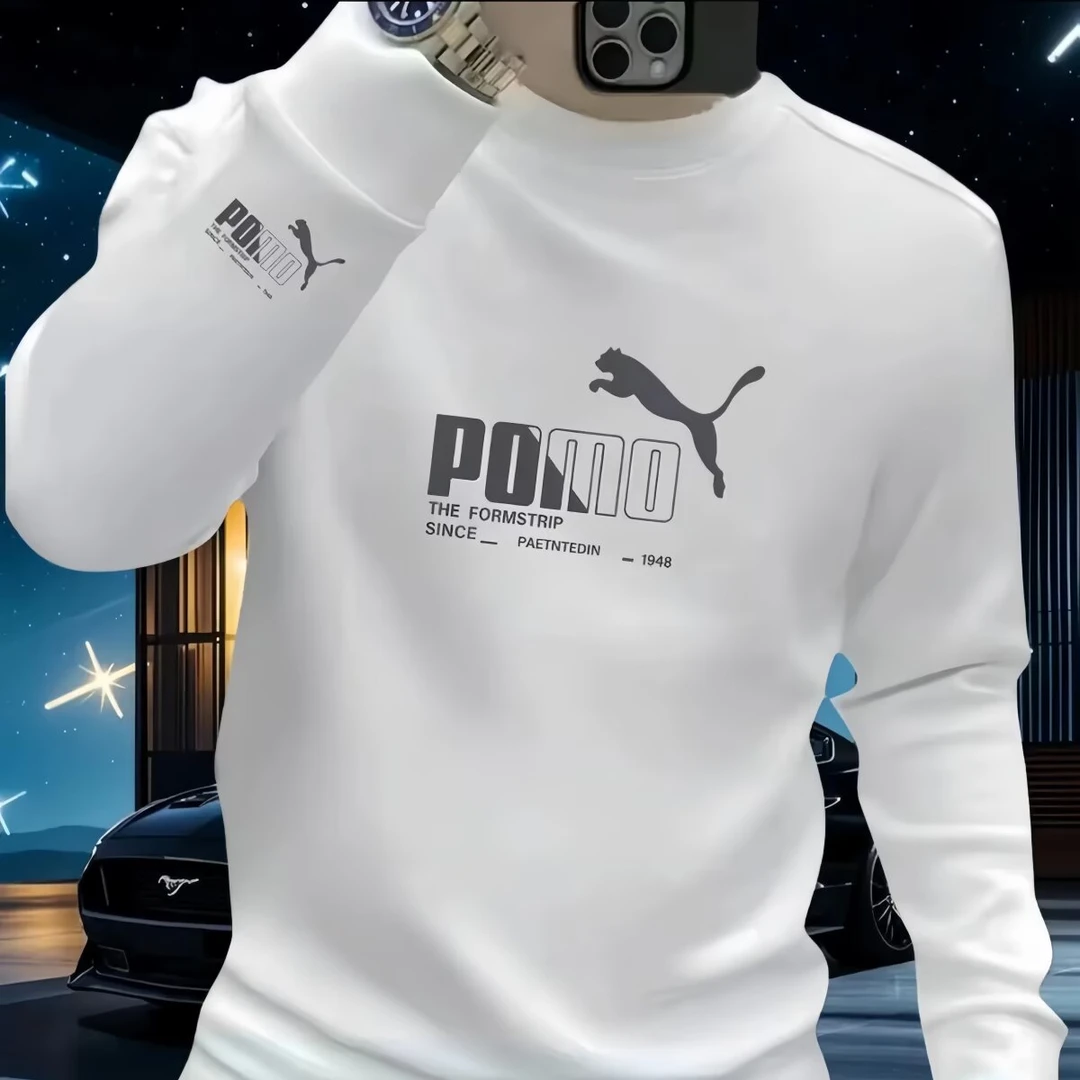 秋冬新款时尚印花设计男生加绒加厚卫衣ins潮牌圆领套头长袖上衣