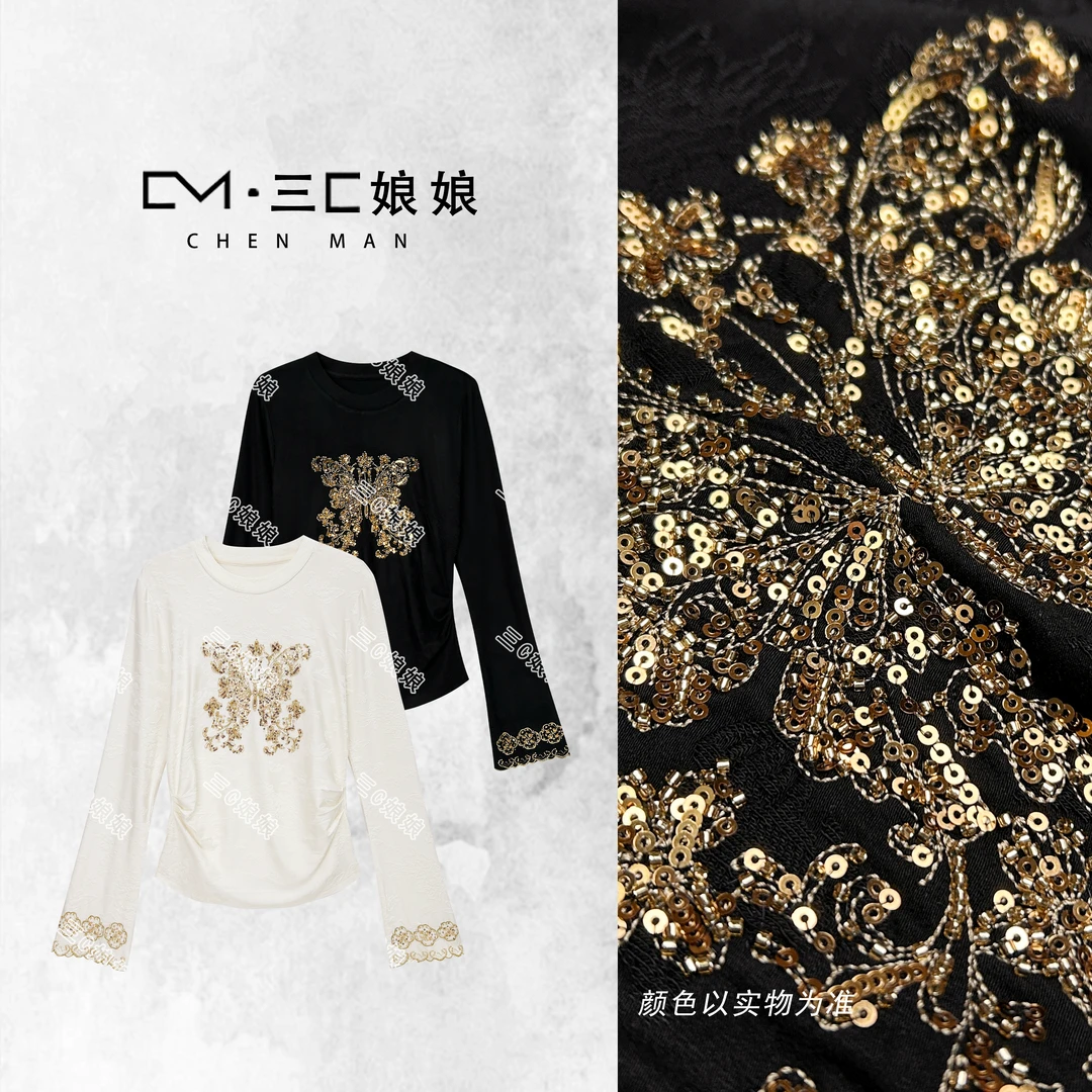 三C娘娘【大金蝶】18678新中式国风女装重工钉珠显瘦秋季上衣