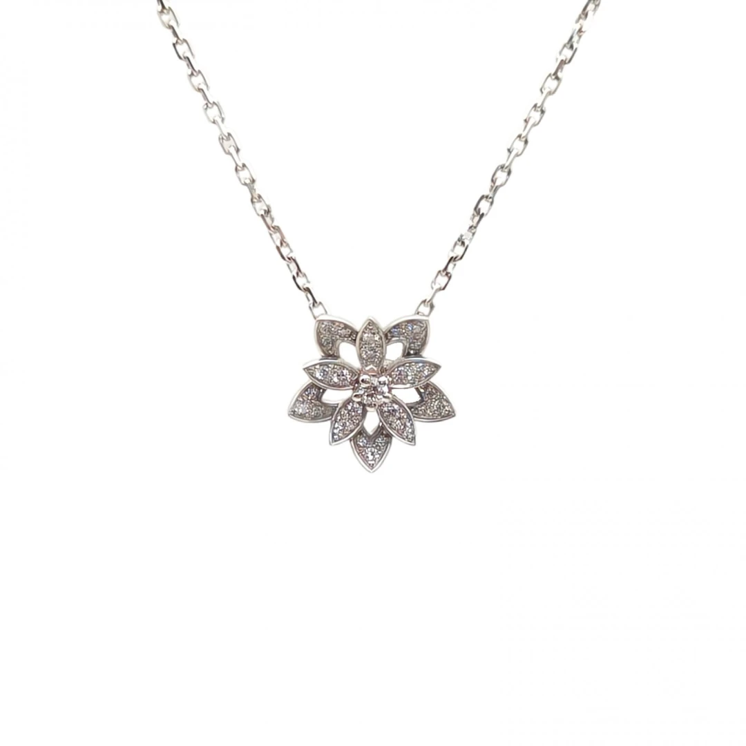 99新 梵克雅宝 【念念】Lotus系列 莲花 满钻 Mini 项链