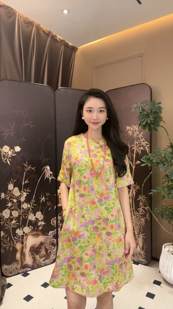 【莫奈花园】2025新款原创设计师款新中式百搭减龄重磅连衣裙婷T333