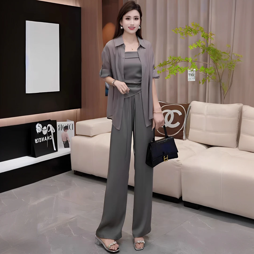 T055休闲风静奢风通勤时尚套装休闲百搭洋气高智淡人风