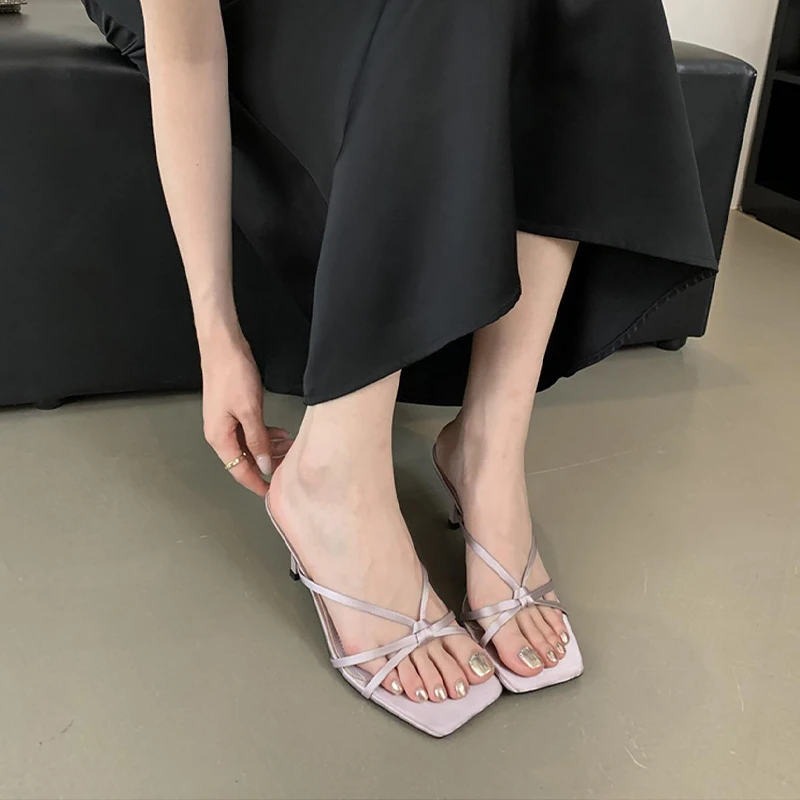 【好物分线】方头豹纹细带罗马凉鞋女2025新款百搭细跟高跟凉拖鞋