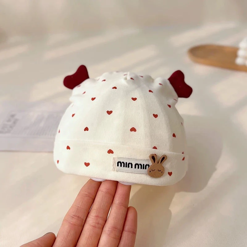 婴儿帽子春秋季超萌可爱蝴蝶结兔子套头帽0-3个月新生儿宝宝胎帽6