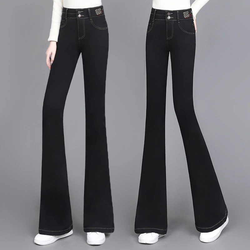 2025春秋冬季洋气外穿微喇复古洋气喇叭长裤女刺绣修身牛仔裤
