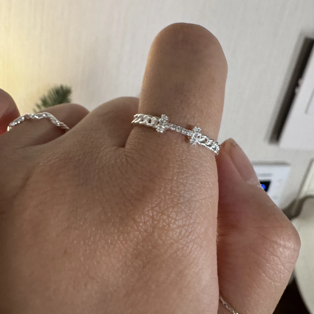 925银合成锆石戒指 女日韩小众金戒镶钻银戒时尚手工指环精致银色