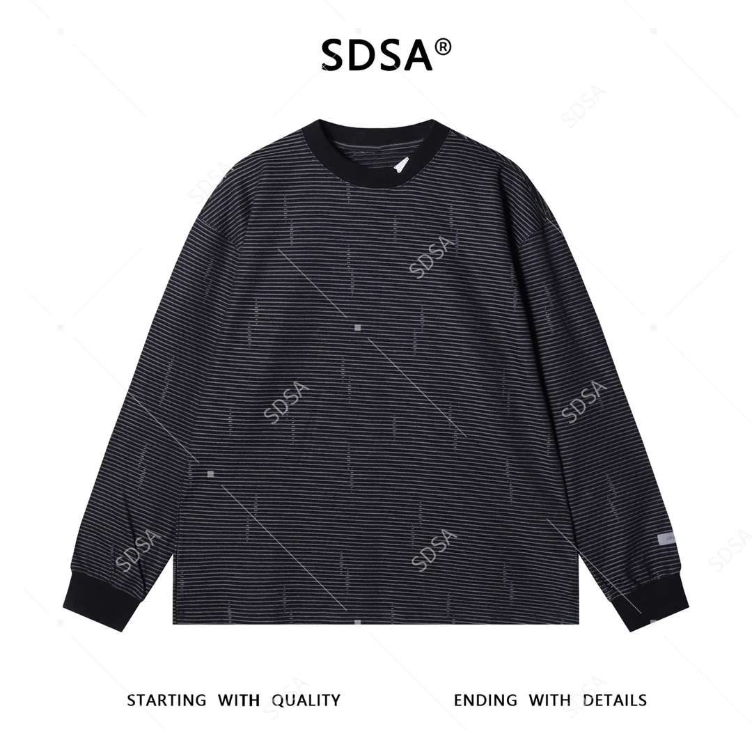 SDSA男士秋冬新款痞帅男装韩版撞色条纹套头圆领卫衣百搭宽松上衣