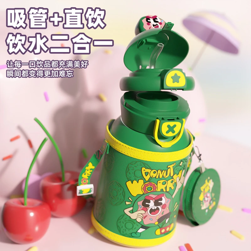 新款可爱卡通公仔儿童学生通用不锈钢男女一盖双饮保温杯