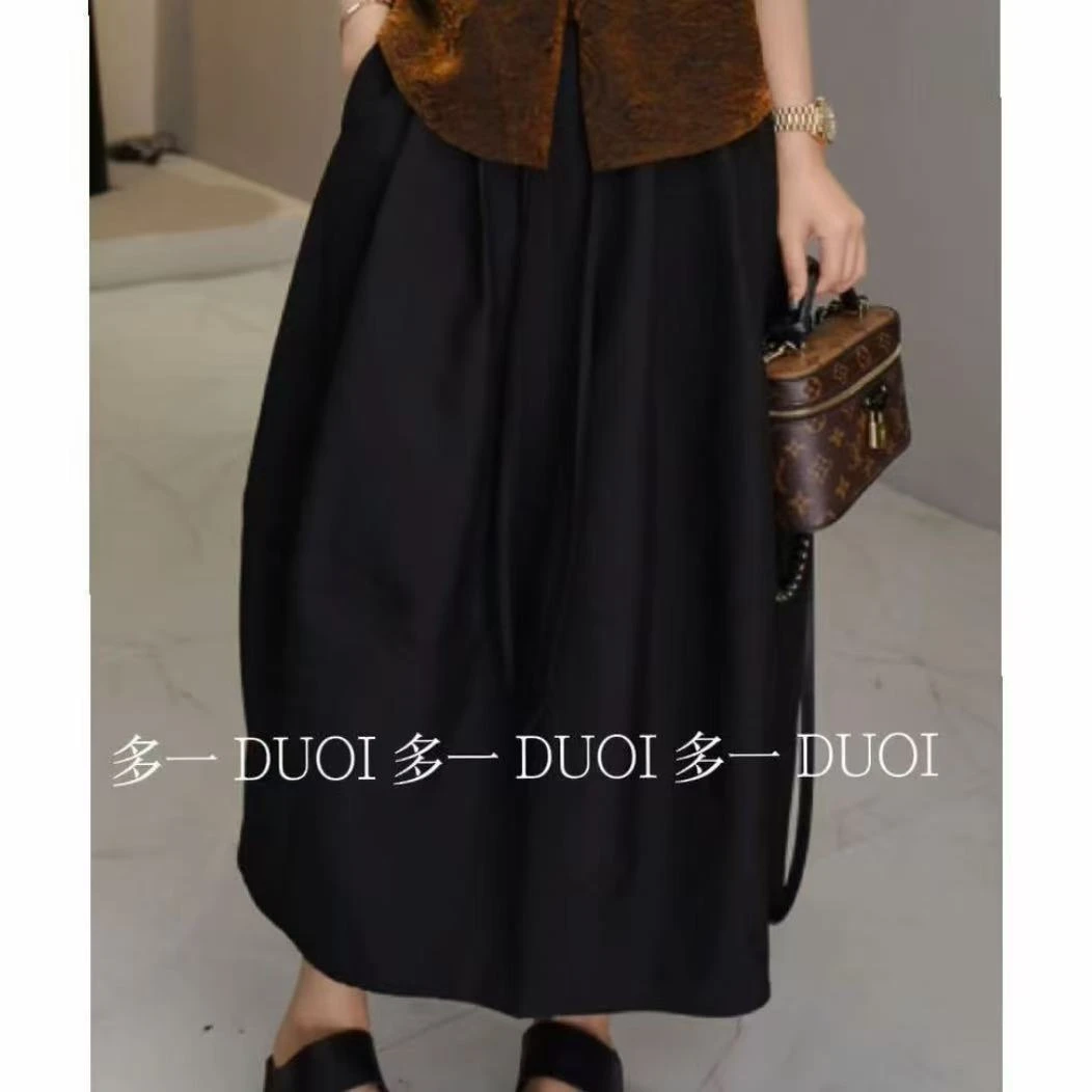 多一“漫境”2025秋季后裙开叉半松紧半身裙抽绳压褶拼接花苞裙