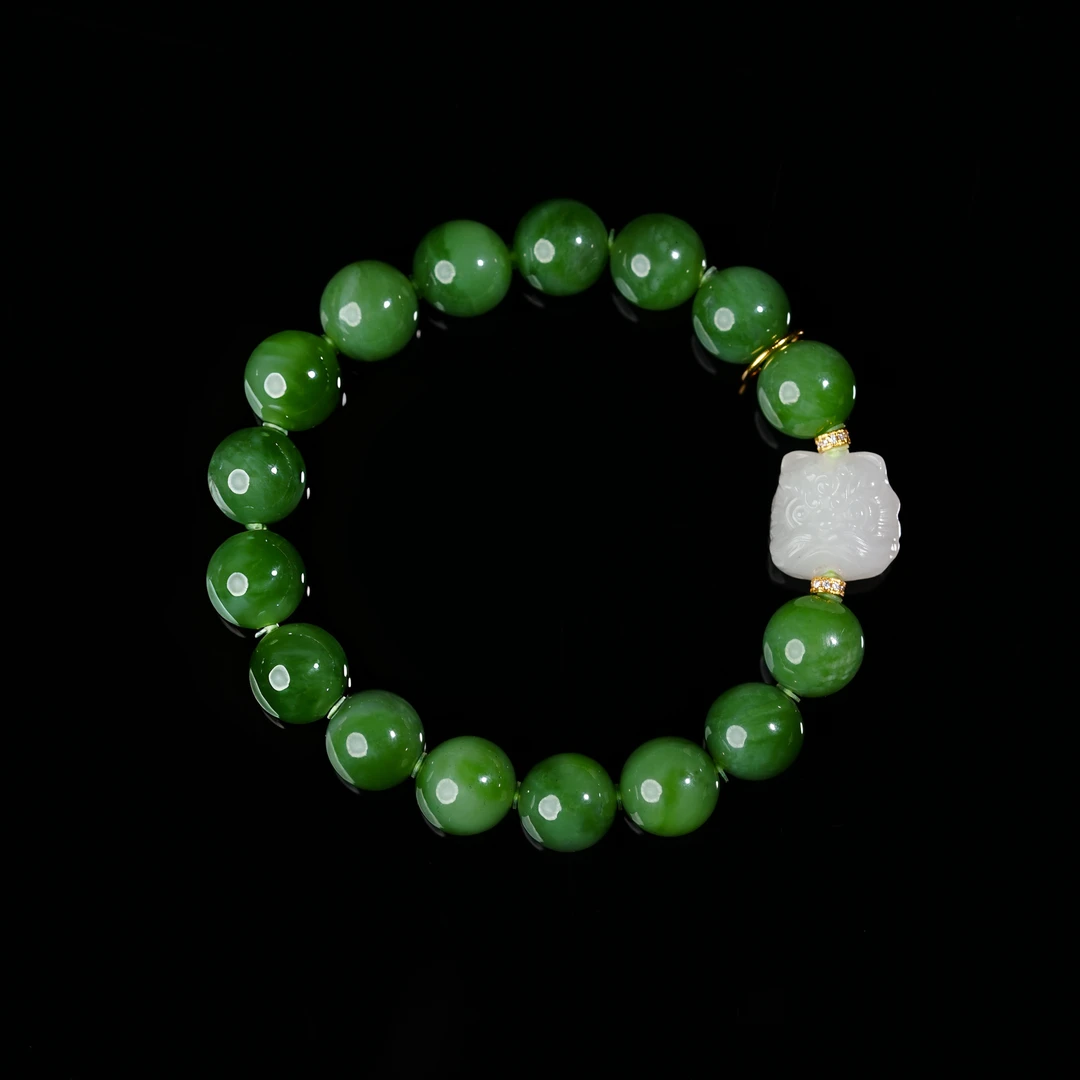 【小涵专属】s925和田玉醒狮粉绿手串 11mm/14*15*11 KT0800324