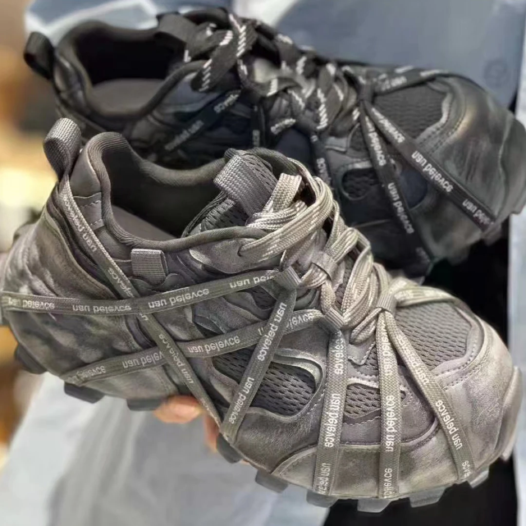 老爹鞋蜘蛛网绑带厚底增高做旧运动休闲