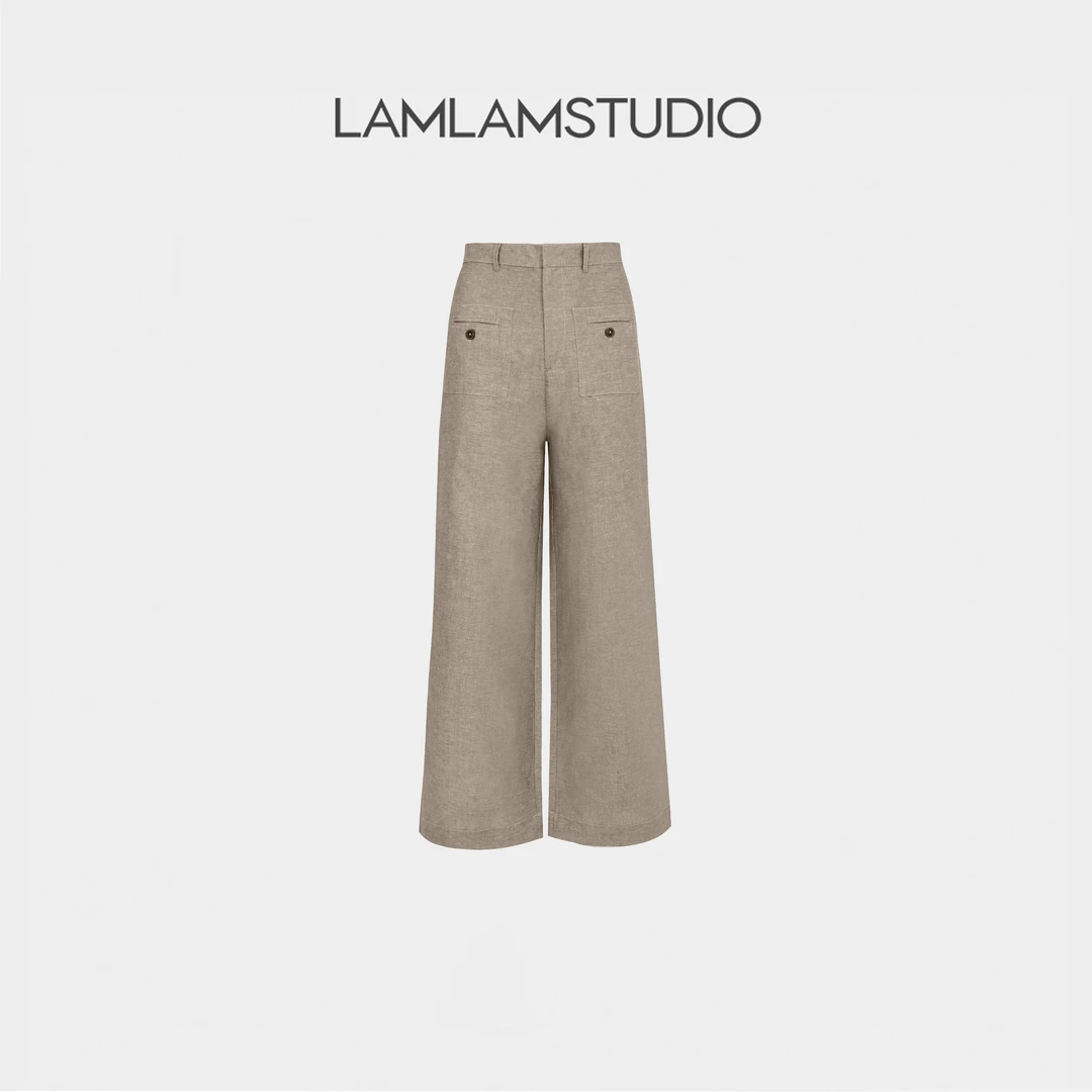 “斜纹亚麻”【亚麻】棉麻简约双口袋直筒休闲裤 张一琳 L256667K