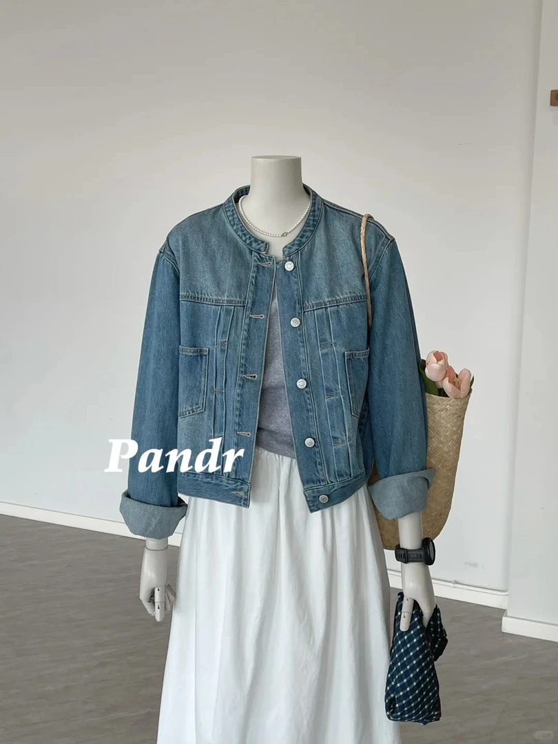 2025新款春季蓝色牛仔外套女上衣百搭半身裙两件套高级感小个子