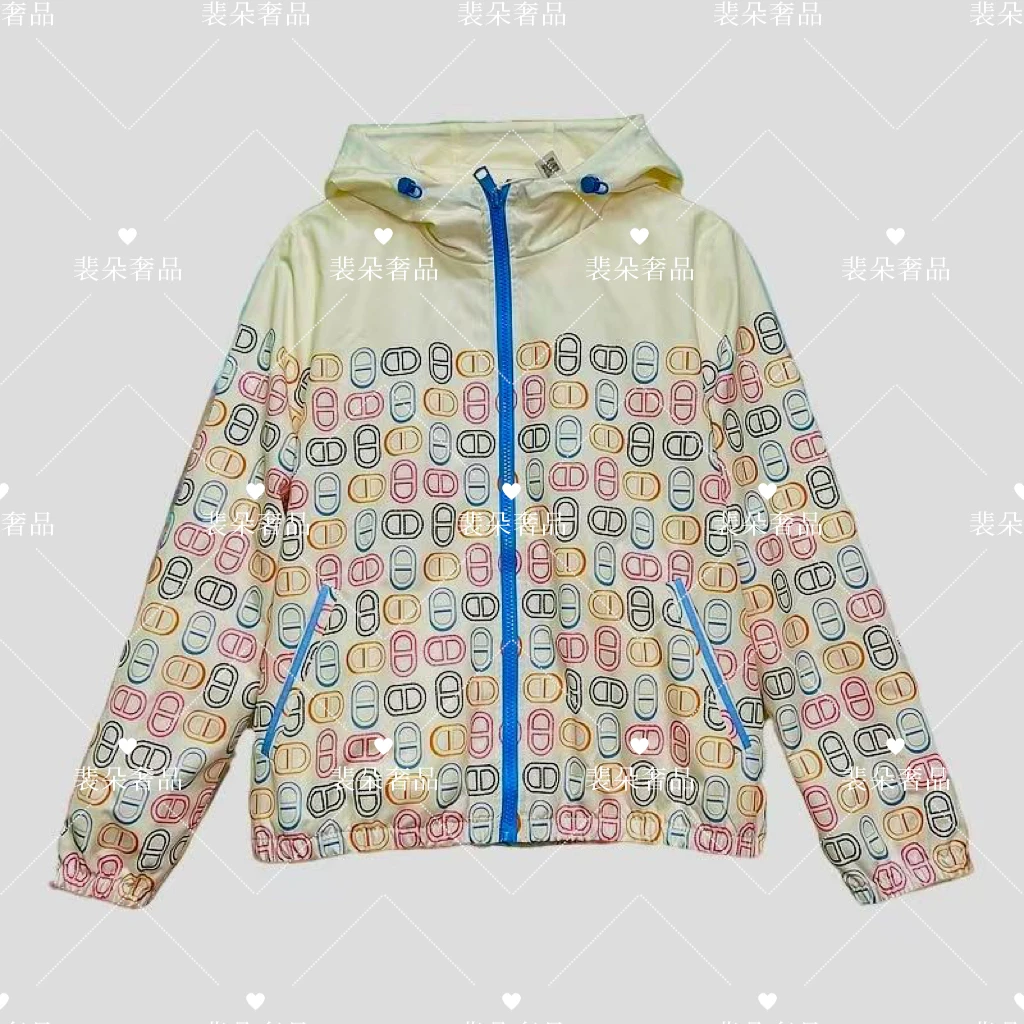 Y108设计师极简百搭连帽猪鼻子印花夹克防晒外套女