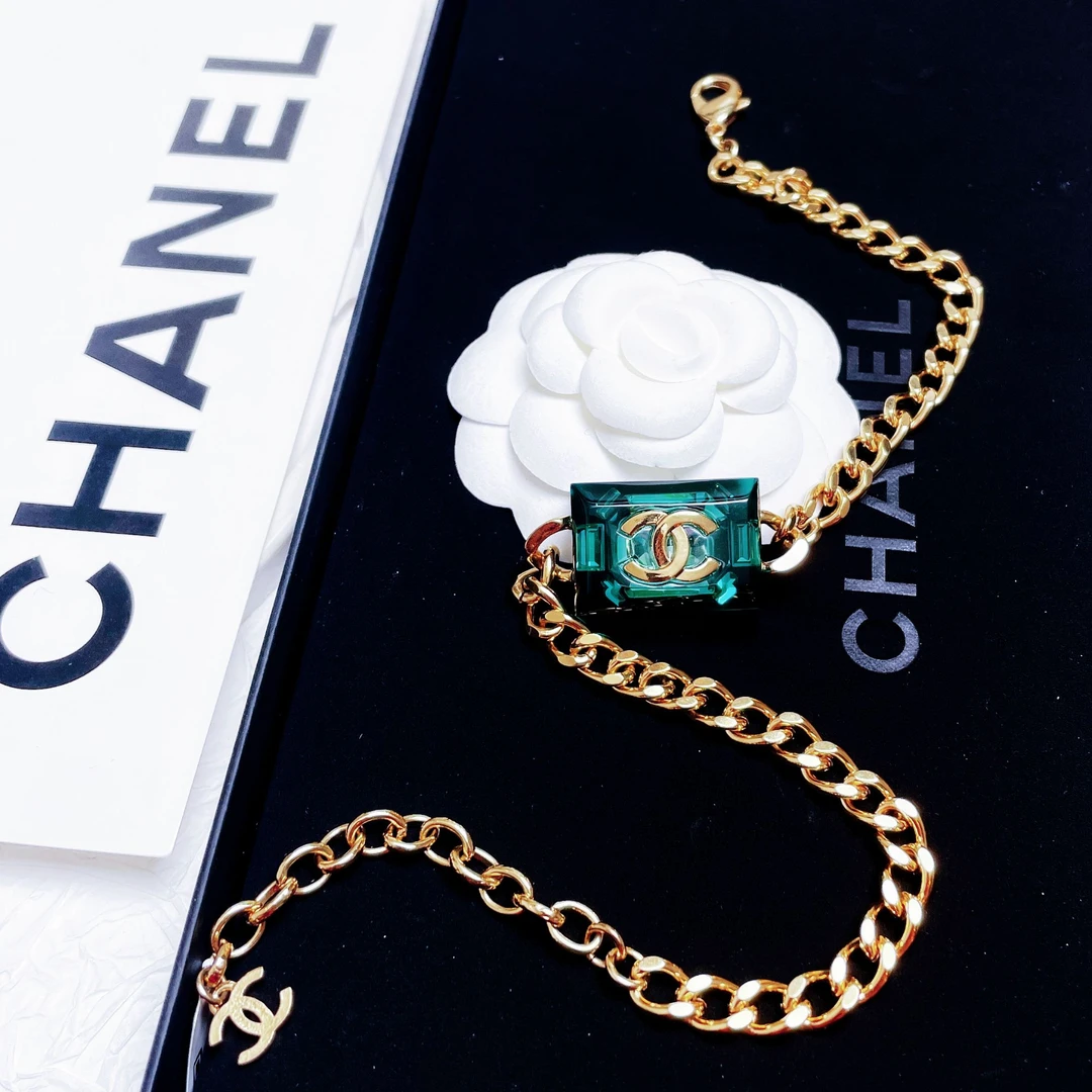 95新 Chanel/香奈儿 柚礼中古/香奈儿方糖绿琉璃项链LZ411590