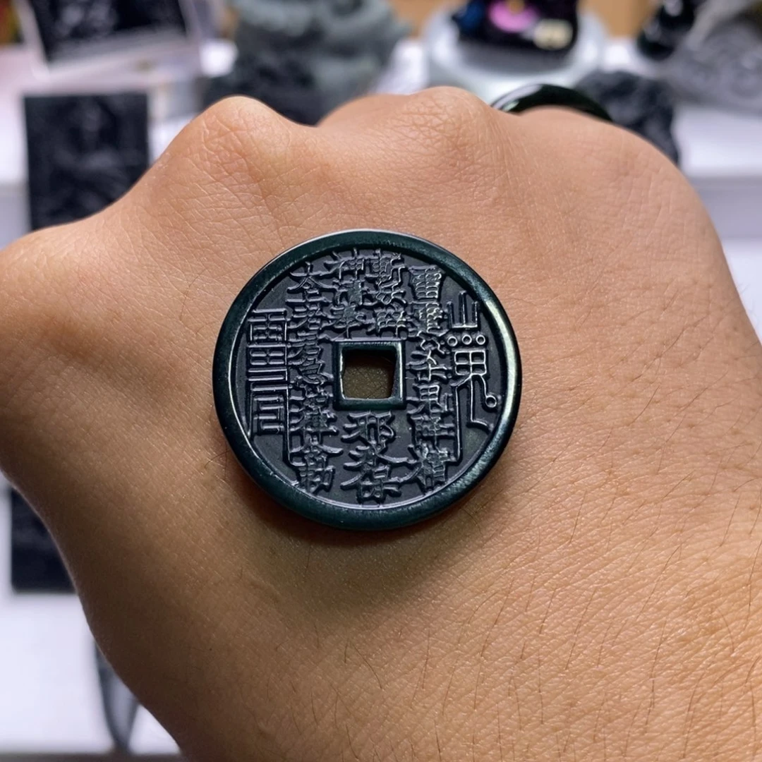 未镶嵌定制翡翠天然缅甸A货翡翠墨翠山鬼花钱