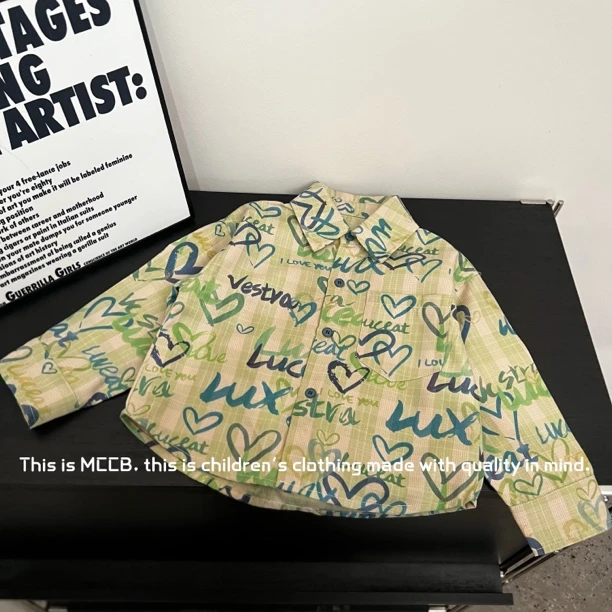 【鸭梨童品】2025春季撞色涂鸦童装中小儿童经典简约时尚高级衬衫