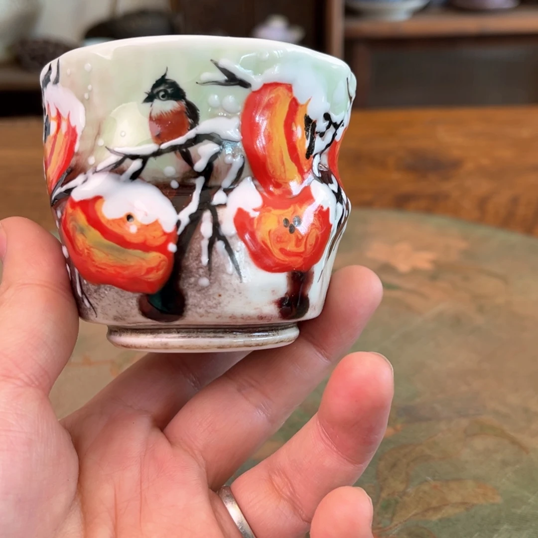杯柴烧手工手绘陶瓷