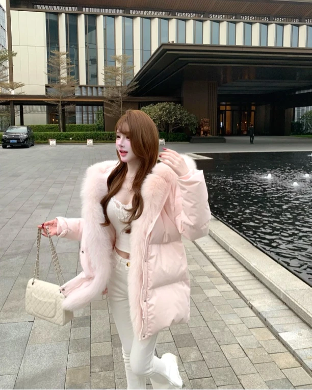 TUTU【娇矜雪狐】冬季狐狸毛90白鸭绒收腰显瘦羽绒服外套#WT1314