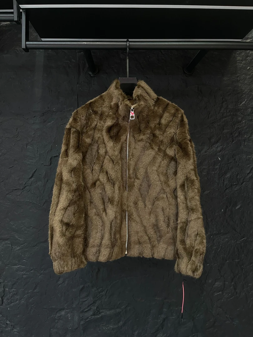 冬季欧货男士时尚休闲百搭立领貂外套连帽修身轻奢男装-大麦